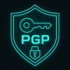 PGP encryption icon, digital key and shield, turquoise cyan, sci-fi vector style